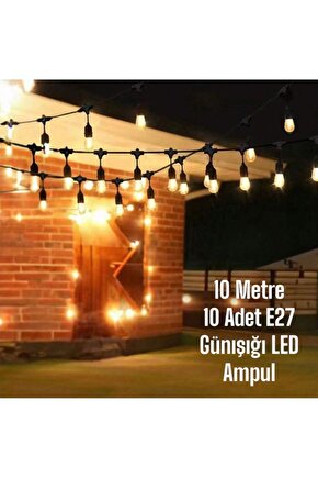 10 Metre, 10 Adet 10 Watt Günışığı Ampullü Düğün Kına, Eğlence, İşletme, Bahçe Aydınlatma Organizeri