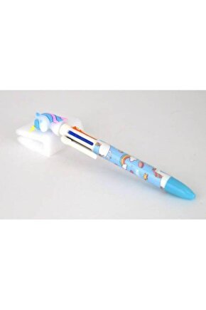 Mavi Unıcorn Başlıklı 6 Renkli Tükenmez Kalem