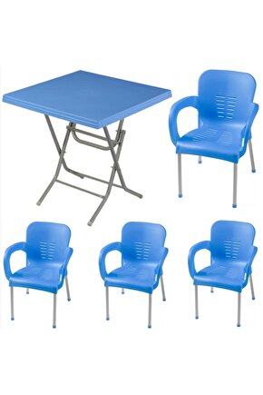 Mavi 4 Sandalye Ve 80*80 Masa Bahçe Balkon Takımı