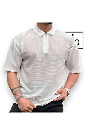 Oversize Fermurlı Polo Yaka T-Shirt