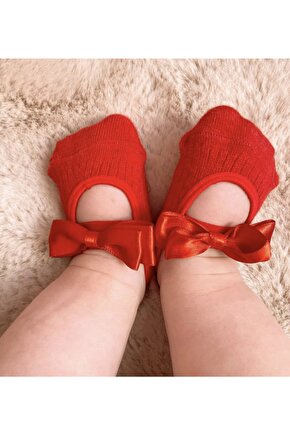 Kırmızı Kız Bebek Babet Çorap