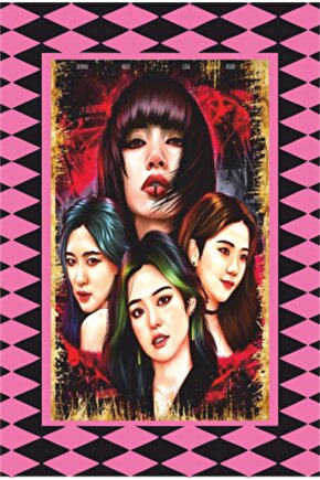 K-pop Black Pink Çerçeve Görünümlü Retro Ahşap Poster-27