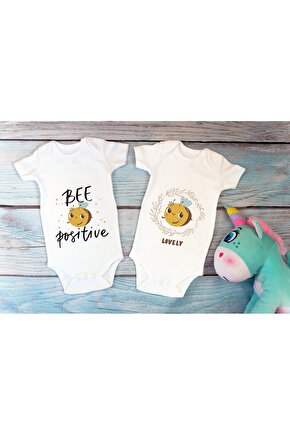 Özel Tasarım Lisanslı Sevimli Arılar Ikili Bebek Body Beyaz 2li Bebek Badi Zıbın