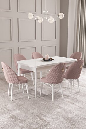 Arya Beyaz 70x114 Mdf Açılabilir Yemek Masası Takımı 6 Adet Sandalye