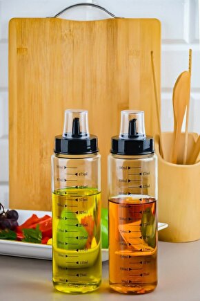 2 Adet 500 ml Damlatmaz Akılllı Yağlık Sirkelik Cam Yağdanlık