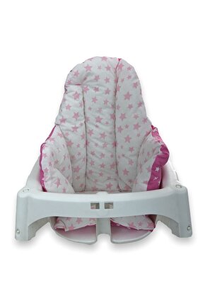 Pamuklu Bebek Çocuk Mama Sandalyesi Minderi Pembe Yıldızlı