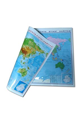 Dünya Fiziki + Siyasi (70x100) Çift Taraflı Harita