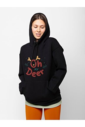 My Deer Yılbaşı Christmas Temalı Esprili Baskılı 3 Iplik Kalın Sweatshirt Hoodie
