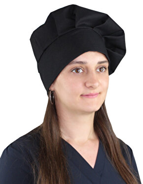 Unisex Şef Aşçı Kep Aşçı Şapkası Mantar Kep Alpaka Kumaş Siyah