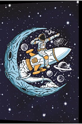 Uzayda Hayat Var Eğlenceli Astronot-1 Retro Ahşap Poster