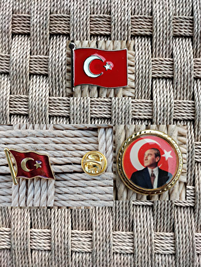 3 Lu Mustafa Kemal Ataturk Resimli Ayyildiz Bayrakli Ceket Yaka Iğnesi Rozet 3 Lu Taki Kargo Bedava