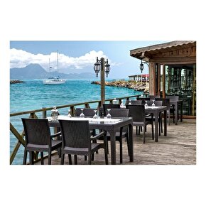 Holiday Rattan Plastik Oturma Grubu (80X140 Camlı Masa + 4 Rattan Koltuk)