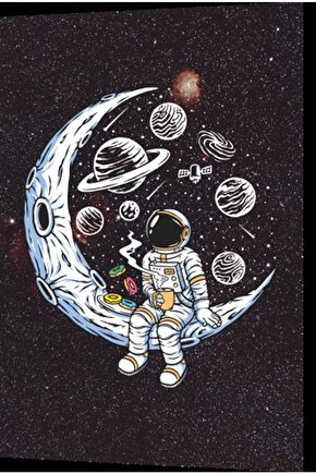 Uzayda Hayat Var Eğlenceli Astronot-7 Retro Ahşap Poster
