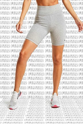 Sportswear Essential Shorts Pamuk Polyester Yüksek Belli Biker Şort Tayt Gri