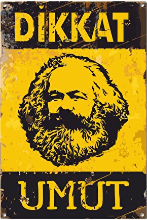 Dikkat Karl Marks Sosyalizm Uyarı Levhası Retro Ahşap Poster