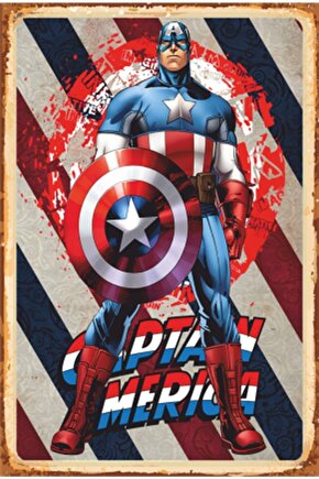 Captain America Süper Kahramanlar Retro Ahşap Poster