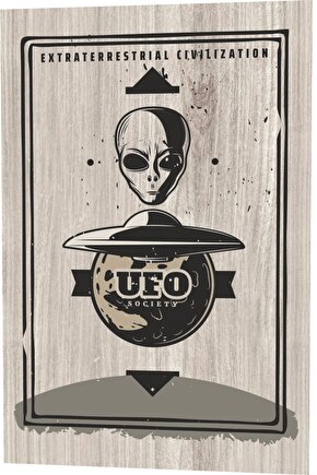 Uzay Araştırmaları Ufo Uzaylılar Dünyada Ahşap Desenli Retro Vintage Ahşap Poster