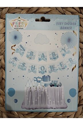 Bulut Desenli Baby Shower yazı Mavi