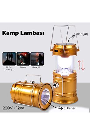 Kamp Lambası Powerbank Güneş Enerjili Kamp Çadır Feneri USB LED Solar Şarjlı Telefon Şarj Edebilen