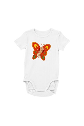 Unisex Bebek Beyaz Zıbın Kırmızı Kanatlı Kelebek