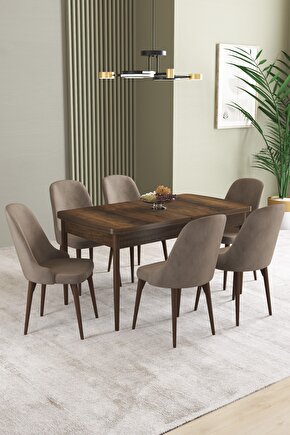 Ikon Barok Desen 80x132 Mdf Açılabilir Mutfak Masası Takımı 6 Adet Sandalye