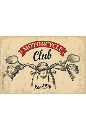 motosiklet direksiyon sürücü vintage tarz çizim dekorasyon tablo retro ahşap poster