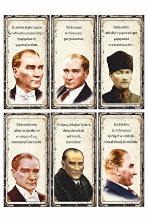 Mustafa Kemal Atatürk 6lı Mini Retro Ahşap Poster Set