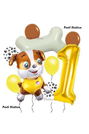 Paw Patrol İş Araçları İnşaat İşçisi Köpek Rubble 1 Yaş Balon Set Pav Petrol Konsept Doğum Günü Set
