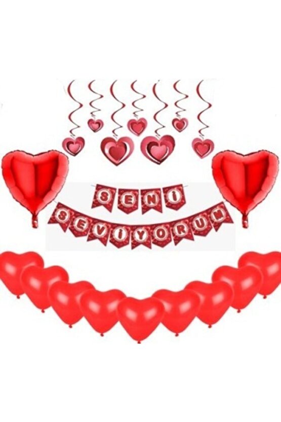 Sevgililer Günü Balonlu 3d Tavan Sarkıt Seni Seviyorum Yazı Set