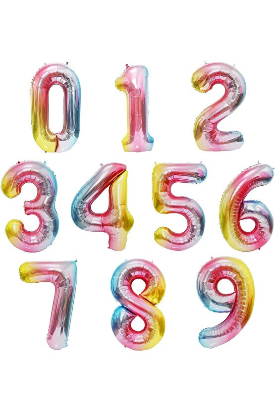 Gökkuşağı Rakam Balonlu 5 Yaş Doğum Günü Parti Karşılama Balon Seti Rengarenk Konsept Doğum Günü