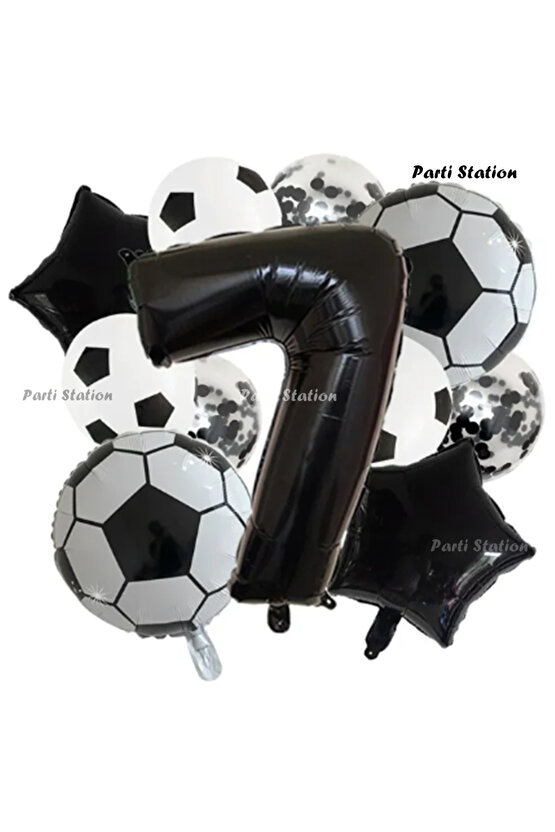Siyah Beyaz Konsept 7 Yaş Doğum Günü Balon Set Siyah Beyaz Futbol Tema Doğum Günü Balon Set