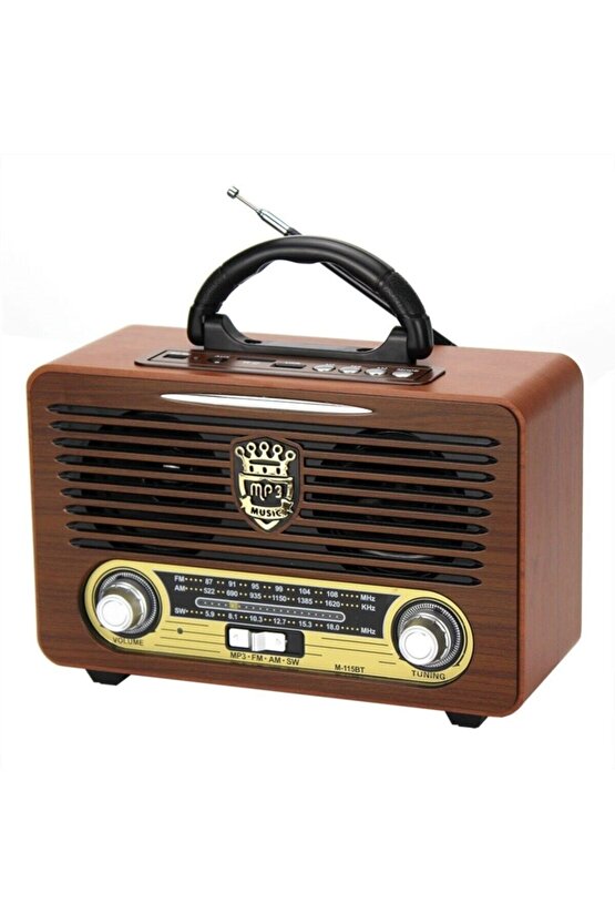 M-115bt Nostaljik Radyo Sd Usb Aux Mp3 Çalar Bluetooth Hoparlör Ahşap Retro Radyo