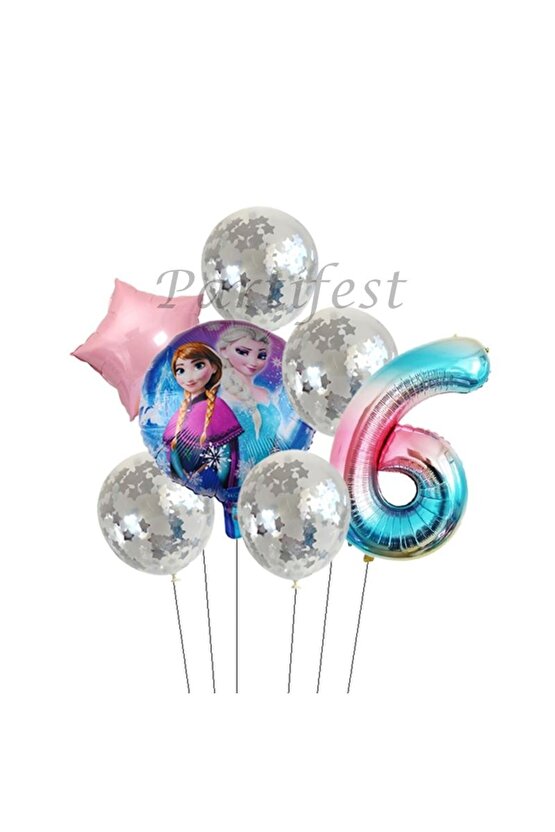 Frozen 6 Yaş Balon Set Karlar Ülkesi Folyo Balon Set Konsept Doğum Günü Set Yaş Balon
