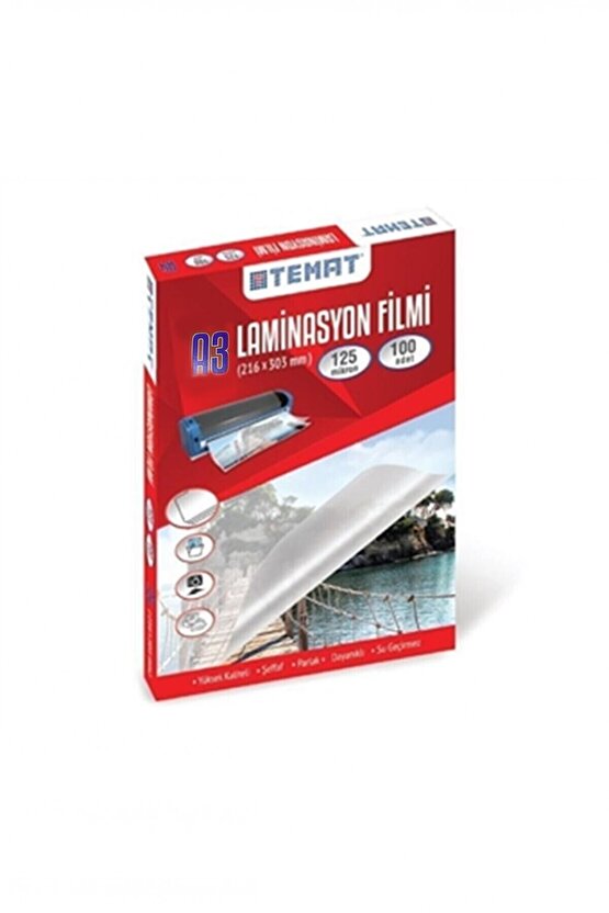 A3 Laminasyon Filmi Pvc 125 Micron 100 Lü Paket