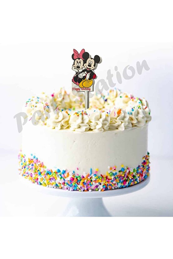 Pasta Üstü Ahşap Mickey Mouse Büyük Kürdan Süs 12 cm Minnie Mouse Konsept Doğum Günü Parti Malzemesi