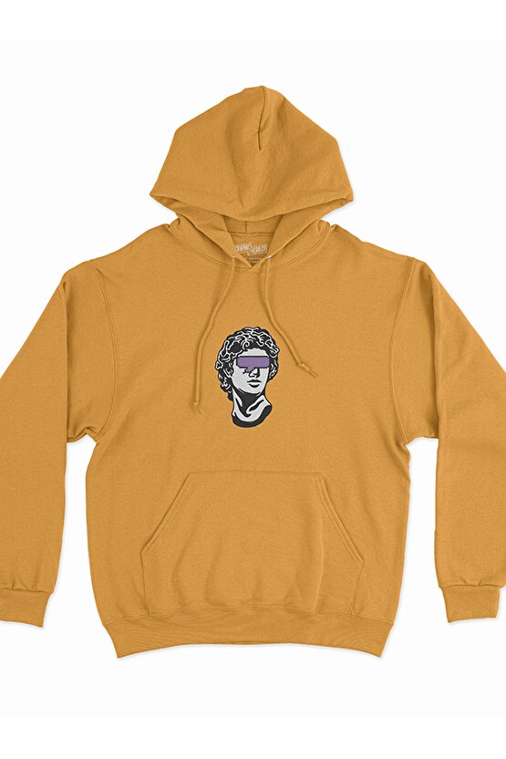 Davud Heykel Baskılı Tasarım 2 Iplik Şardonlu Gri Hoodie Sweatshirt