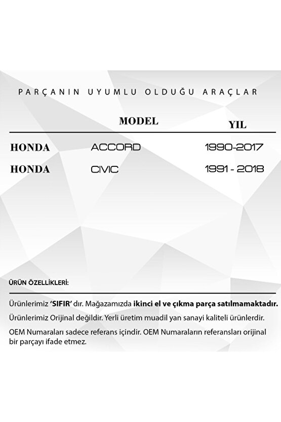 Honda Civic, Accord Için Pedal Lastiği