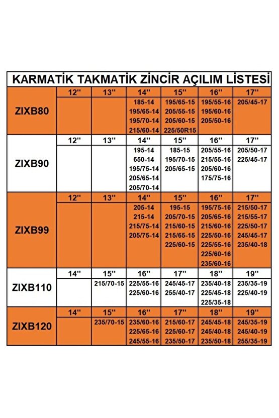 Zincir Takmatik Kar Patinaj Zinciri 205x70x14 Grup:9