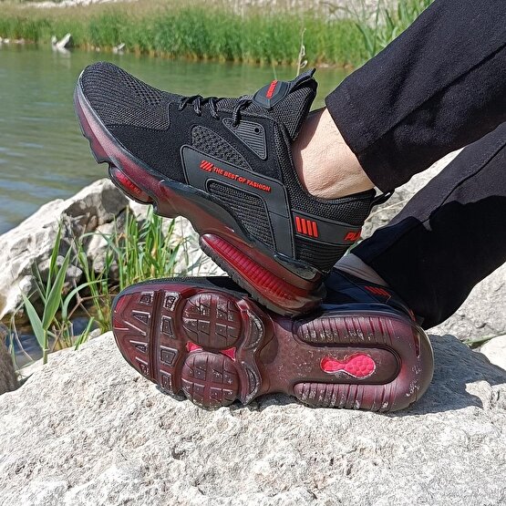 Plarıum 040 Siyah-Kırmızı Memoryfoam Air Tabanlı Spor Ayakkabı