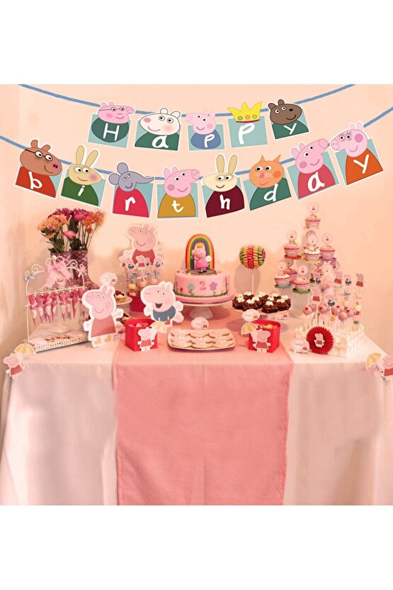 Peppa Pig Happy Birthday Banner ve Balon Doğum Günü Parti Seti Peppa Pig Flama
