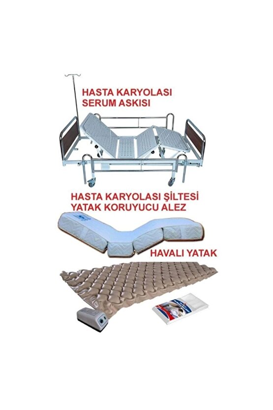 2 Motorlu Hasta Karyolası+ Hasta Yatağı + Baklava Dilimli Havalı Yatak 3 Ürün Bir Arada