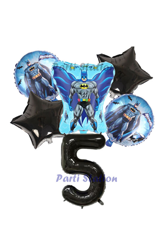 Siyah Rakam Balonlu Yarasa Batman Konsept 5 Yaş Doğum Günü Parti Balon Set Batman Tema Parti Set