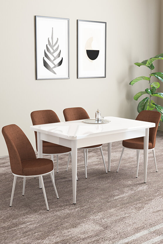 Emila Beyaz Desen 70x110 Sabit Mutfak Masası 4 Adet Sandalye