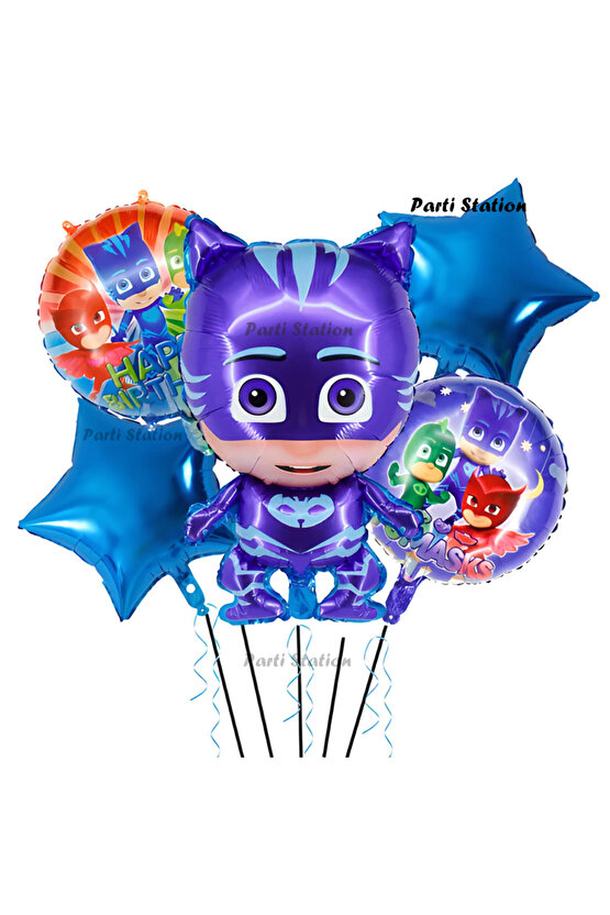 PjMasks Kedi Çocuk Konsept Doğum Günü Parti Balon Set Pijamaskeliler Kedi Çocuk Tema Parti Balon Set