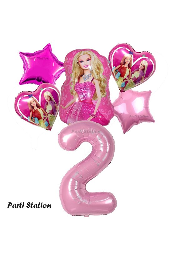 Barbie Folyo Balon Set Barbie Kalp Pembe 2 Yaş Balon Set Barbie Konsept Doğum Günü Set Yaş Balon Set