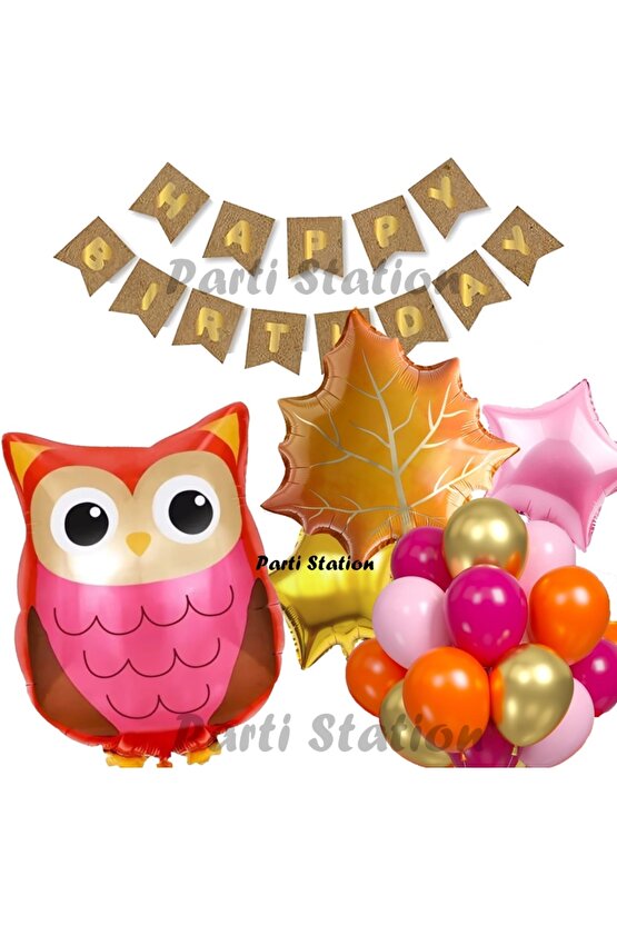 Orman Woodland Baykuş Konsept Doğum Günü Balon Set Baykuş Tema Folyo Balon Set