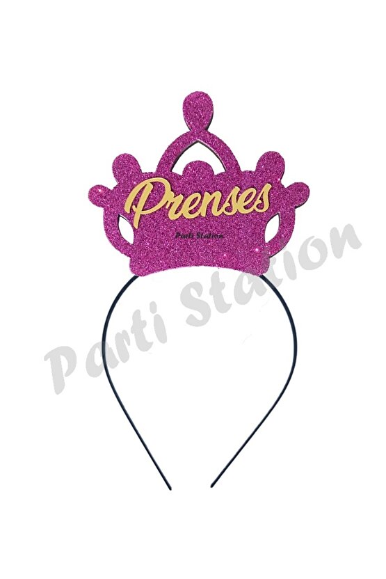 Ahşap Simli Eva Fuşya Prenses Tacı Kız Çocuk Doğum Günü Parti Prenses Konsept Simli Prenses Tacı
