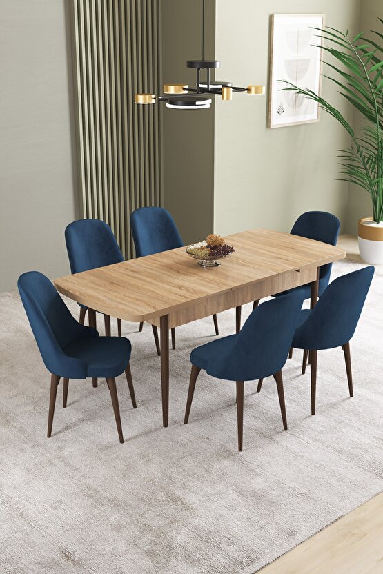 Ikon Meşe Desen 80x132 Mdf Açılabilir Mutfak Masası Takımı 6 Adet Sandalye