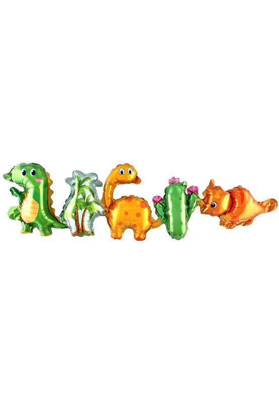 Yeşil Renk Rakam Balonlu Dinozor 4 Yaş Doğum Günü Parti Yapışık Balon Set Dinozor Tema Parti Set