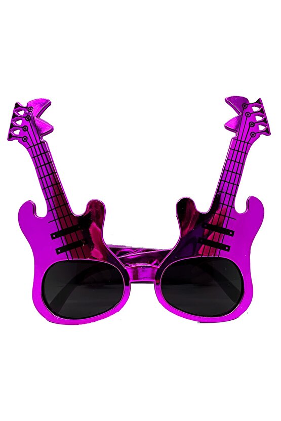 Fuşya Renk Rockn Roll Gitar Şekilli Parti Gözlüğü 15x15 Cm